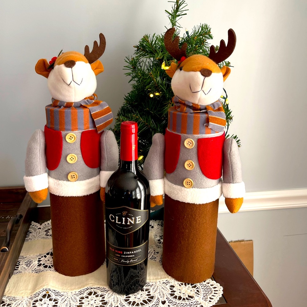 2 Bottle Holiday Reindeer Holder 18" Tall Total Height